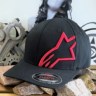 Alpinestar Mens Cap Corp Shift Flex Fit Mx Skate Curved Brim Cotton Black/red • $39.95