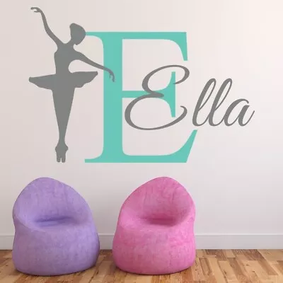 Personalised Name & Initial Ballet Dancer Gymnastics Wall Sticker WS-70502 • £5.98