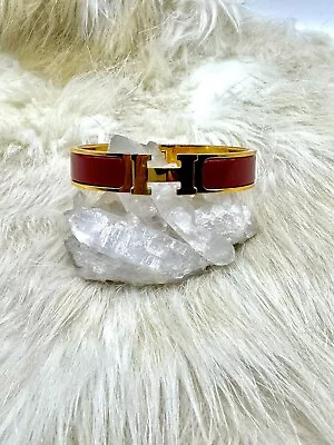 Authentic Hermes Clic H Bangle Bracelet PM Yellow Gold-Plated/Red • $299