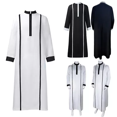 Men Muslim Arab Robe Clothes Long Sleeve Gowns Ethnic Kaftan Saudi Arabic Thobe • $26.03