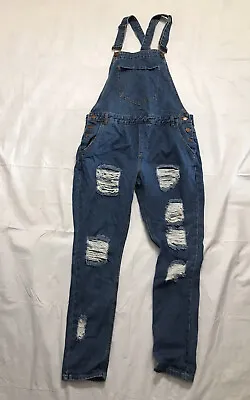 $4.99 • Buy Iris Jeans Overalls Juniors Size 11 Straight Distressed Blue Denim  Rockabilly