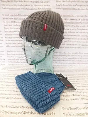 LEVI'S Turn-Up Beanie Mens Asst Ribbed Skull Hat Short Or Slouch Style Cap BNWT • £25.99