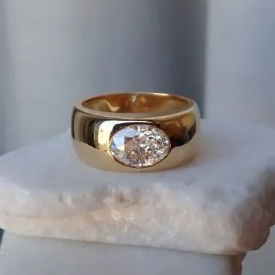 3 Ct Solitaire Oval Cut Moissanite Bezel Set Men's Wedding Ring 14K Gold Plated • $150.74