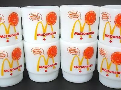 Set Of 8 McDonald's Good Morning Canada Milk Glass Fire-King Coffee Mugs C1970's • $123.58