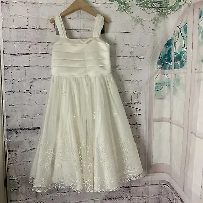 Monnalisa Chic Kids Flower Girl Dress SZ 8 Cream Tulle Embroidery Made In Italy • $39.99