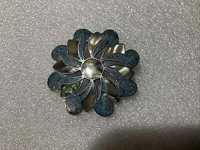MEXICO Sterling Silver  Inlaid Mother Of Pearl Abalone Shell Brooch Pin  Pendant • $9.99
