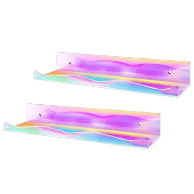  2 Pcs Acrylic Rainbow Iridescent Shelf Black Bookshelf Ledge • £19.38