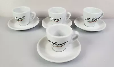 VTG Mr. Espresso Nuova Point Espresso Coffee Cup And Saucer Italy White Set Of 4 • $39.99