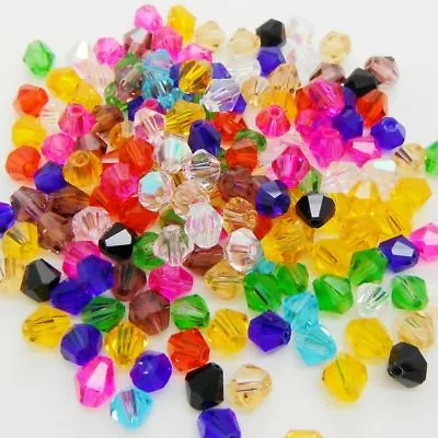 100 X 4mm / 6mm Glass Faceted Bicone Crystal Beads Jewellery Making Finding UK • £3.19