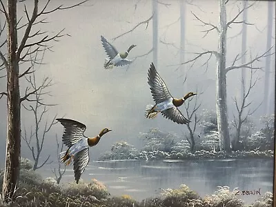 1989 Acrylic Painting Geese In Flight By C Balwin- Very Mesmerizing To The Eyes! • $175