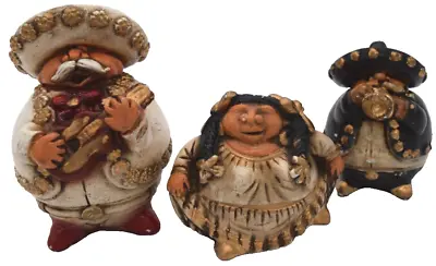 Vintage Hand Painted Mexican Folk Art Mariachi Chalk Figurines  Set Of Three • $18