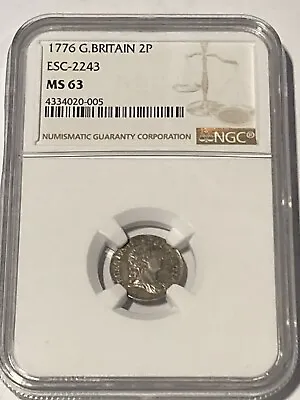 1776 Colonial Times UK Great Britain Maundy Silver 2 Pence NGC MS 63 • $625