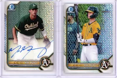 ⚾ 2 - MAX MUNCY 2022 1ST BOWMAN CHROME MOJO REFRACTOR AUTO + MOJO RC A's STUD • $2.25