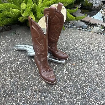 Montana Vintage Mexican Brown Leather Cowboy Boots Size 5 US 7 Mens 8 Womens • $50