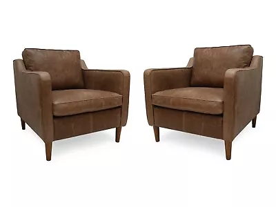 A Pair Of Vintage Leather Club Arm Chairs In Genuine Vintage Brown Leather  • £1585