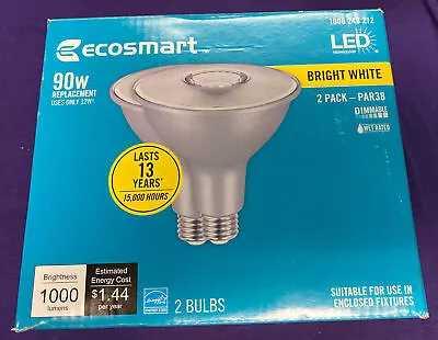 EcoSmart 90W Equivalent 12W LED PAR38 Light Bulb 2Pk Bright White 1000 Lumens • $16.50