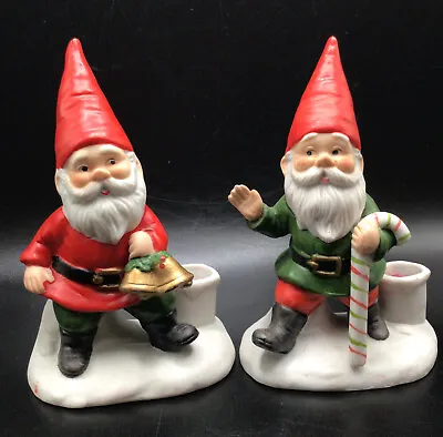 2 Vtg 1960's CHRISTMAS GNOME Candleholder GHC TAIWAN Elf Pixie Candy Cane • $25