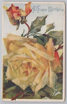 Greetings~Yellow Roses & Buds~Vintage Postcard • $2.80