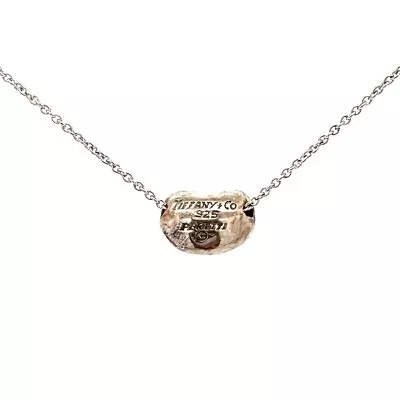 Tiffany & Co. Sterling Silver Elsa Peretti Bean Pendant Necklace 16 - A2867 • $99.99