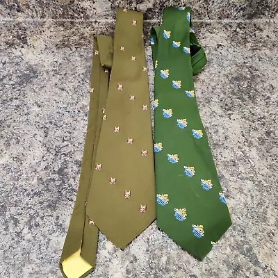 Vintage Mens Neck Tie Lot Green Wolf Cat Coat Of Arms • $6.99