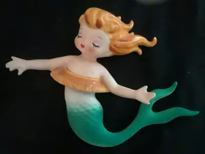 WOW Vintage  Lefton Ceramic Mermaid   Wall Plaque Figurine • $385