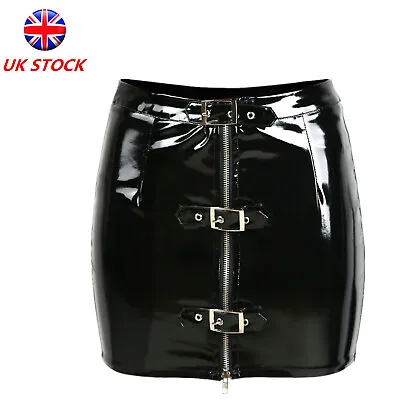 Women Black PVC Leather Pencil Mini Skirt Punk Bodycon Zip Party Clubwear • £13.99