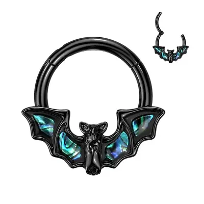 NEW Black PVD Bat Captive Bead Ring With Abalone Shell Inlay Piercing BCR CBR • £7.99