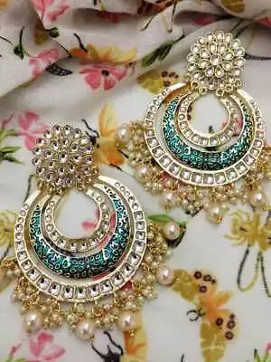 Indian 22K Gold Plated Pakistani Kundan Earring Wedding Peacock Meena Jewelry • $40.28