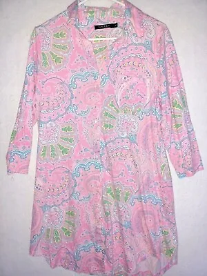 RALPH LAUREN Monogram Sleep Shirt Gown Women's Sz M Pink Paisley Cotton Knit  • $17.99