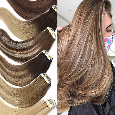 60PCS Tape In Russian Remy Thick Human Hair Extensions Skin Weft 150G Balayage M • $21.07