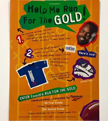 Original 1996 REEBOK Sweepstakes Ad W/ EMMITT SMITH Full-Page Ad Advertisement • $12.82