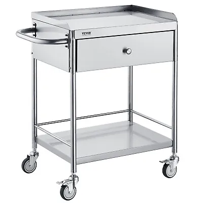 2-Tier Medical Trolley Steel Cart Mobile Lab Utility Cart With A Drawer • $89.99
