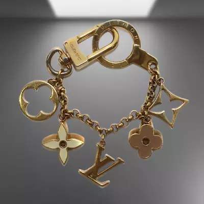 Auth Louis Vuitton Fleur De Monogram Flower Chain Charm M65111 Gold Key Ring • $229.72