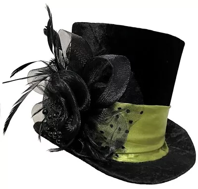 Velvet Top Hat Black Olive Green Wild Steampunk Dandy Mad Hatter Wedding • $85