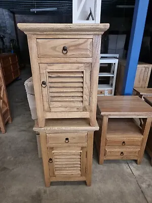 Pair Of Hampton French Provincial Bedside Tables Natural Rustic Timber Clearance • $499