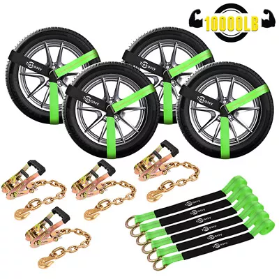 10 Pack Tire Straps Lasso Car Trailers Ratchet Tie Down Strap With Chain Anchors • $84.57