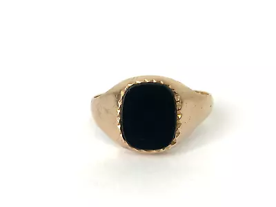 Onyx Gold Ring 1977 Vintage Onyx Signet Ring 9ct Gold Onyx Signet Ring - Size R • $249.01