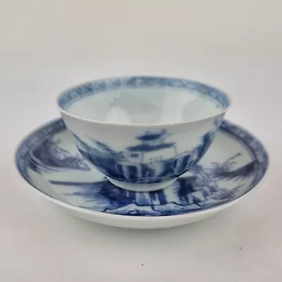 Antique Chinese Nanking Cargo Blue & White Tea Bowl And Saucer Pagoda River • £295