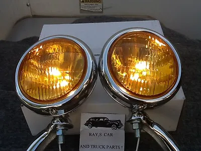 New Pair Of 12 Volt Small Vintage Style Fog Lights With Chrome Brackets ! • $120.99