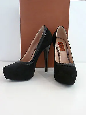 £100 • Buy MISSONI Black Suede & Leather Patent Detail Very High Heel Platform Court Shoes