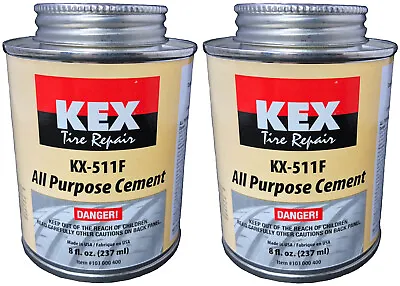 KEX 2 Cold Vulcanizing Rubber Tire And Tube Patch Plug Repair Cement 8oz Cans • $19.33