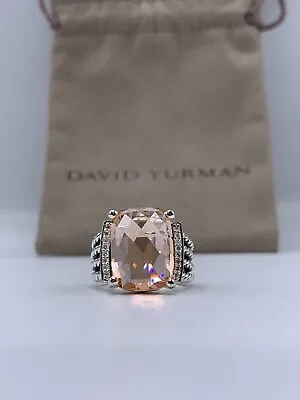 David Yurman Sterling Silver Wheaton Ring W/ Morganite & Diamonds 16x12mm Size 9 • $399