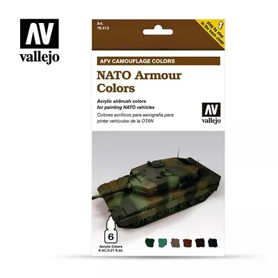 Vallejo AFV NATO Armour Colors Model Air Paint Set (6) 8ml Bottles 78413 • $15.95