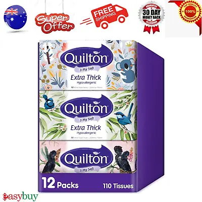 Quilton 3 Ply Extra Thick Facial Tissues Hypo-allergenic(12 Boxes Of 110 Each) • $25.22