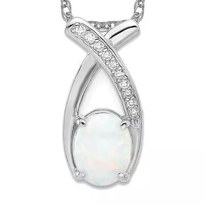 925 Sterling Silver Cubic Zirconia CZ White Created Opal Floating Open Chain ... • $82