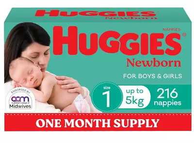 Huggies Newborn Nappies Size 1 (up To 5kg) 1 Month Supply 216 Count • $77.20