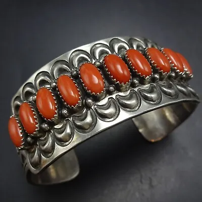 Hemerson Brown NAVAJO Sterling Silver RED MEDITERRANEAN CORAL Cuff BRACELET • $1259