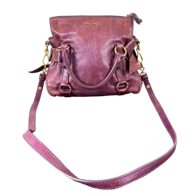 $174.99 • Buy Miu Miu Vitello Lux Bow Satchel Handbag Purple Two Way Authenticated W/ COA