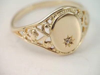 VINTAGE ART DECO PSco SOLID 10K GOLD DIAMOND SIGNET RING NO MONO Sz 3 3/4 • $145