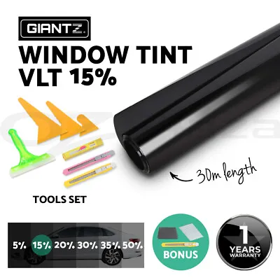 Giantz Window Tint Film Black Roll VLT 5% 15% 35% Car Home 76cmX7m Tinting Tools • $14.95